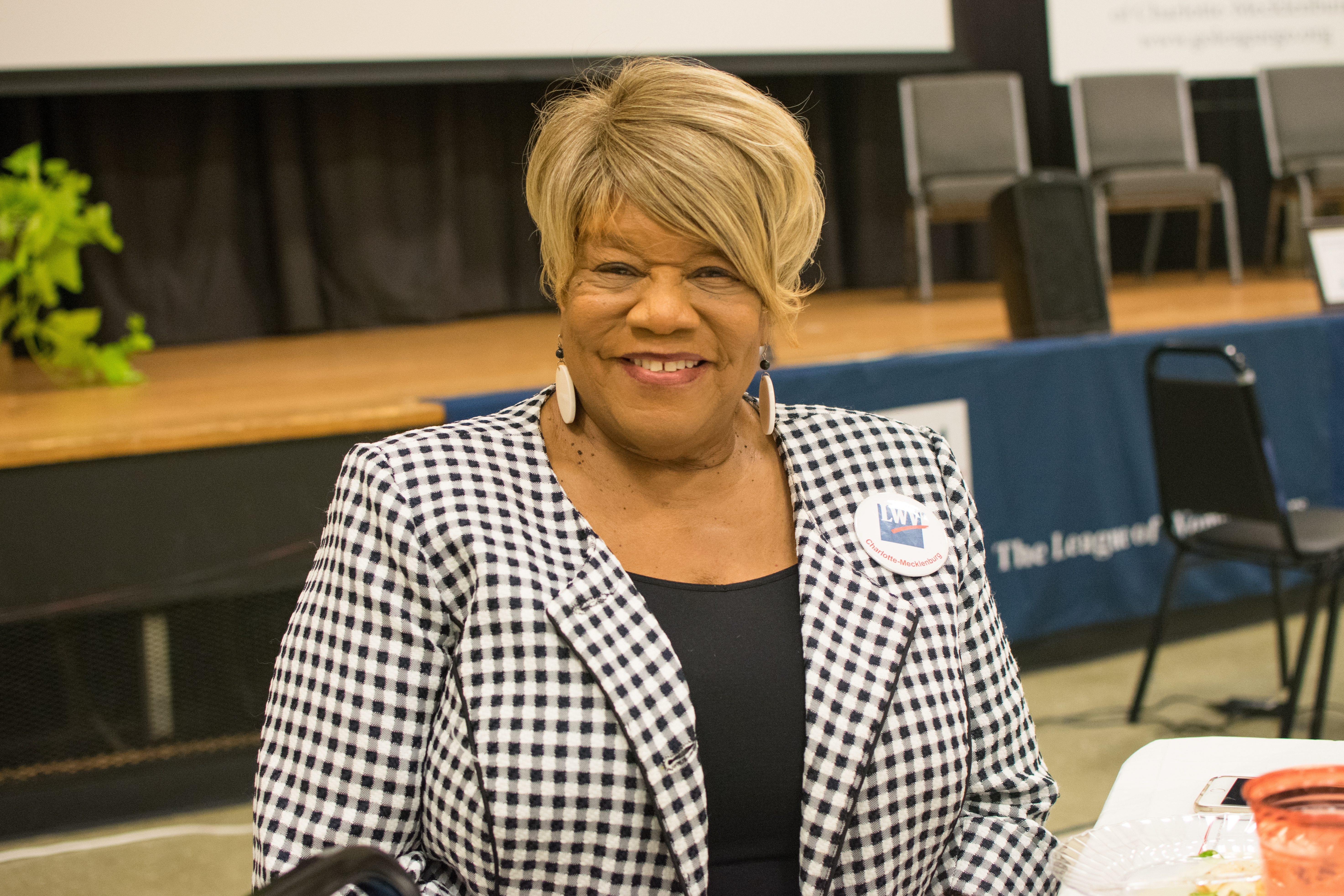 Portrait of Delores Johnson Hurt at League of Women Voter's Charlotte-Mecklenburg annual meeting in 2019